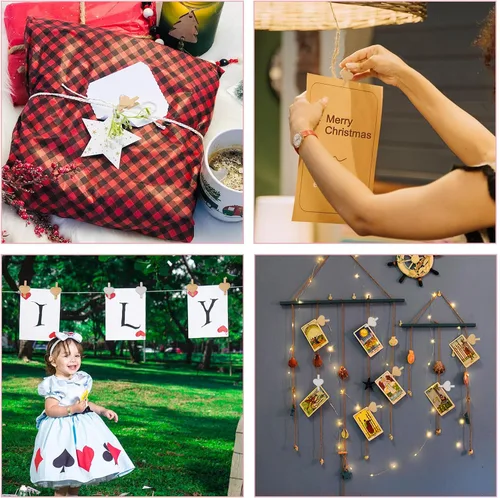 Vista 4 de Pandahall - 100 pinzas de madera con forma de corazón para fotos, pinzas para papel fotográfico, pinzas doradas y plateadas, mini alfileres de ropa