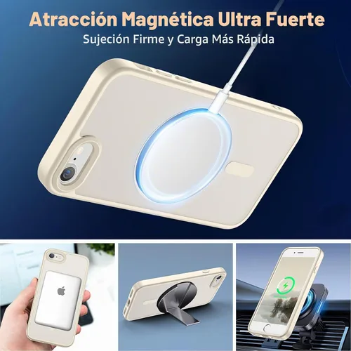 Vista 5 de Funda magnética SUPFINE para iPhone SE 2022 (3ª)/2020 (2ª), iPhone 8 Con protector de pantalla, mate translúcido, compatible con MagSafe, grado