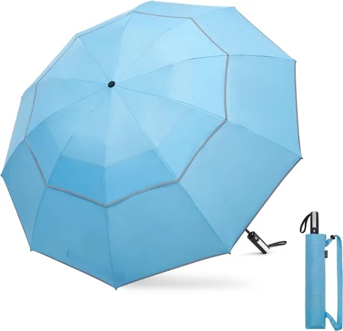 Vista 15 de G4Free 54/62 Inch Windproof Inverted Umbrella with Reflective Stripe Large Compact Reverse Golf Umbrella for Rain 10 Ribs Double Canopy Travel