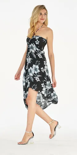 Vista 5 de Vestido halter hawaiano Luau halter con estampado floral para mujer en flor