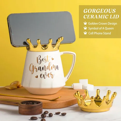 Vista 7 de Regalos para abuela Regalos de Navidad para abuela de nietos nietas, la mejor abuela de siempre Taza de café cerámica de abuela Taza de té de 12
