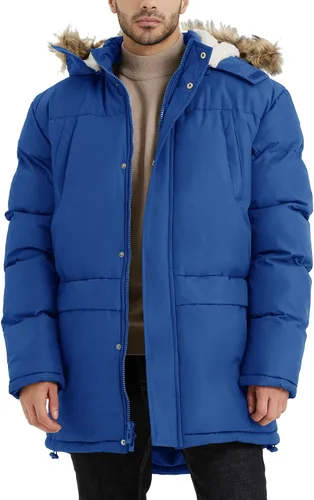 Vista 6 de Chaqueta de invierno larga con capucha para hombre, acolchada, a prueba de viento, parka acolchada con relleno
