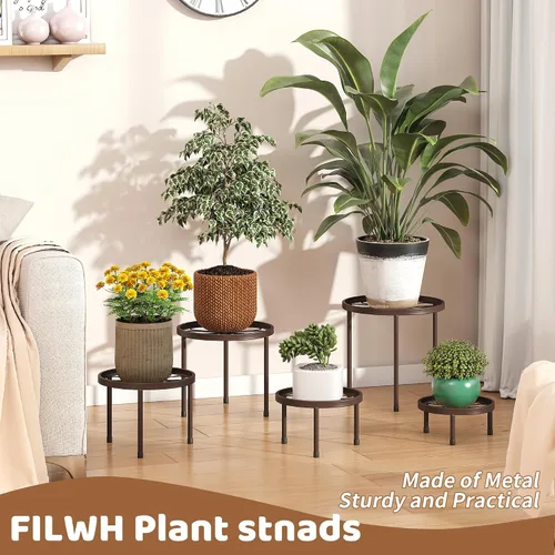 Vista 5 de Paquete de 5 soportes metálicos para plantas de interior y exterior, resistentes soportes de hierro antioxidante para macetas, soporte para macetas