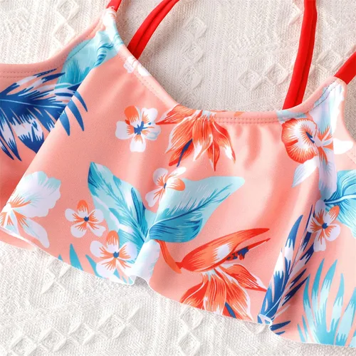 Vista 4 de PATPAT Trajes de baño de dos piezas con estampado floral tropical para niñas, 2 piezas