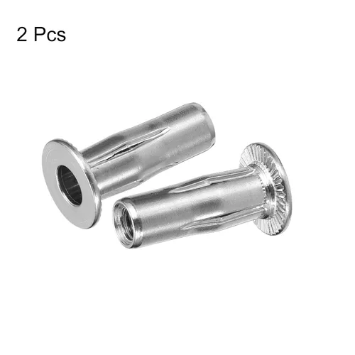 Vista 3 de uxcell M6 - Tuercas de remache de agarre múltiple, 2 piezas de vástago preabombado, cabeza plana, tuerca de inserción roscada de acero inoxidable