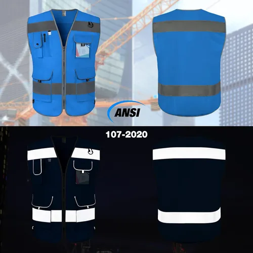 Vista 2 de TCCFCCT Chaleco de seguridad reflectante de alta visibilidad con 9 bolsillos para hombres y mujeres, chaleco de trabajo reflectante Hi Vis para Tela