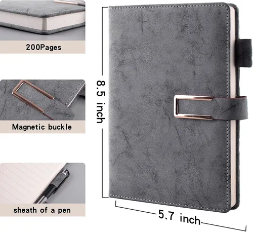 Vista 2 de Cuaderno rayado, diario de escritura a rayas con lazo para bolígrafo, bloc de notas diario encuadernado para hombres y mujeres, 196 páginas