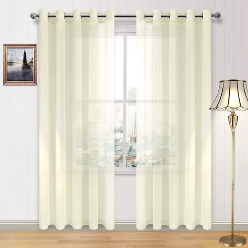Vista 79 de DWCN Cortinas traslúcidas color verde frijol para sala de estar y dormitorio - Cortinas voile con aspecto de lino sintético con ojales en la parte
