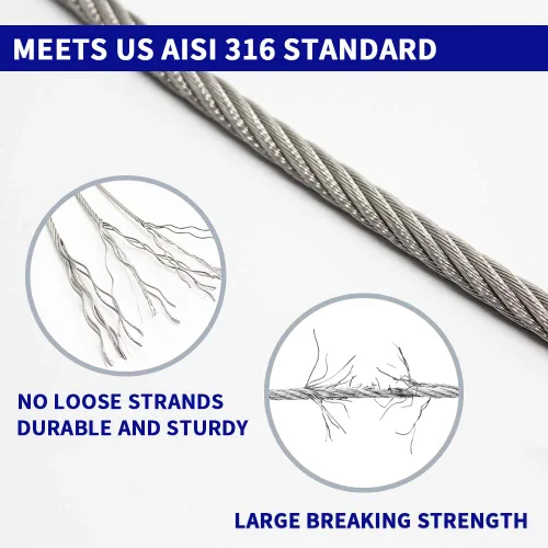 Vista 4 de 1000FT 1/8" T316 cable de acero inoxidable, cable de avión de cuerda de alambre para kit de barandilla de cable de cubierta, construcción de 7 x 7