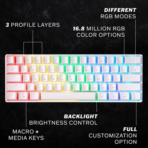 Vista 2 de HK GAMING GK61 - Teclado mecánico para juegos 60%, 61teclas arco iris RGB retroiluminadas por LED, USB, programable, PCMac, interruptores mecánicos