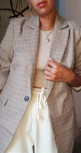 Vista 4 de Asvivid Blazer casual con solapa de muesca retro con un botón a cuadros de manga larga para empresa oficina chaqueta de trabajo con frente abierto