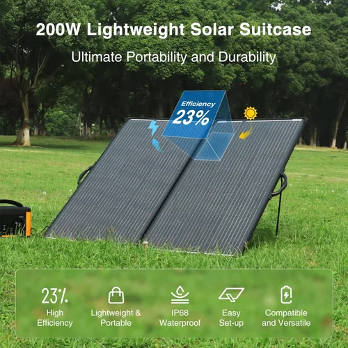 Vista 3 de ACOPOWER Kit de panel solar portátil mono ligero de 200 W, maleta solar de 200 vatios, controlador de carga LCD impermeable de 20 A 12 V