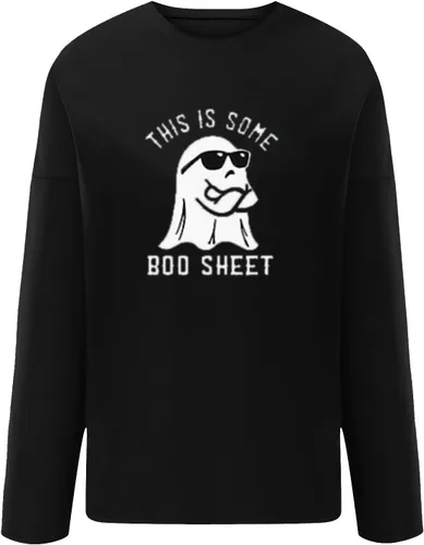 Vista 4 de Sudadera de cuello redondo para mujer, con estampado de letras This Is Some Boo, holgada, casual, talla extragrande, para entrenamiento
