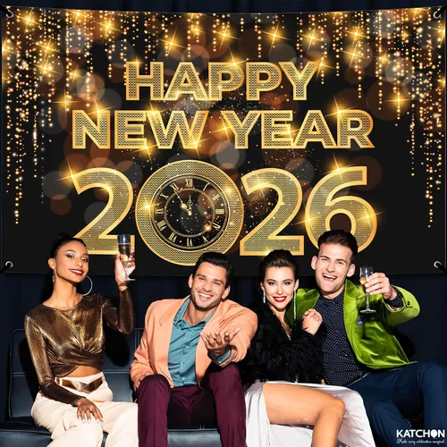 Vista 7 de KatchOn, Cartel de feliz año nuevo extra grande – 72 x 44 pulgadas Fondo de Año Nuevo 2026 Decoraciones de Año Nuevo 2026 Cartel de Nochevieja