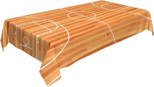 Vista 4 de Mantel rectangular decorativo para cancha de baloncesto, parquet para interiores de cancha de poliéster, para cocina, comedor, barbacoa, picnic