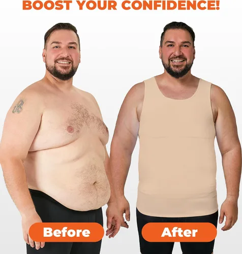 Vista 2 de Camiseta de compresión para hombre Body Shaper Slimming Tank Top Beige