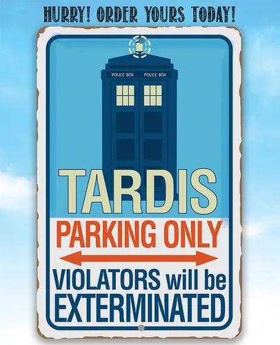 Vista 5 de Letrero de metal – Tardis Parking Only – Letrero de metal duradero – Uso en interiores y exteriores – Es una gran decoración para el hogar y regalo