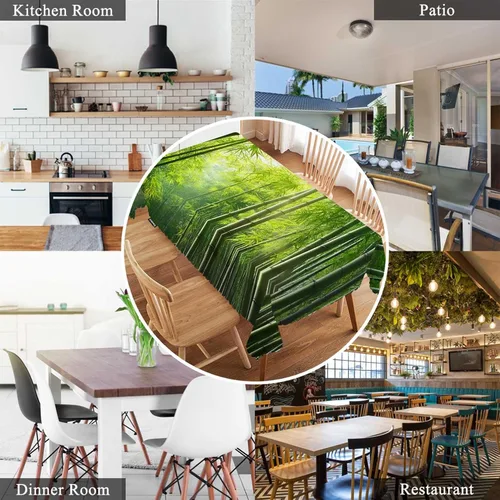 Vista 7 de Swono - Mantel rectangular de bambú con diseño de luz solar y bosque de bambú - Mantel a cuadros lavable para mesa de cocina, cena de festividades