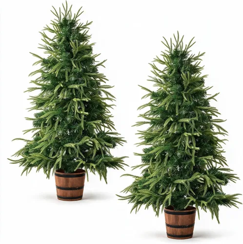 Vista 11 de TigeJoy Árboles flocados de 4 pies en maceta, LED cálido, funciona con pilas, paquete de 2 Rojo alegre