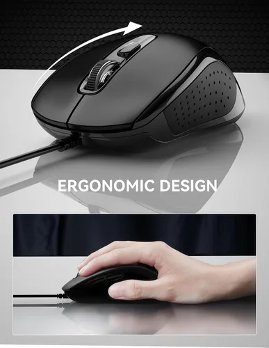 Vista 4 de TECKNET Ratón con Cable, Ratones de Computadora con Cable USB, 3600DPI 4 Niveles Ajustables, Ratón Ergonómico de 6 Botones para Laptop PC Desktop