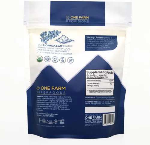 Vista 5 de Moringa orgánica en polvo, moringa colombiana recién molida, orgánica USDA, sin OMG, sin gluten, en una bolsa resellable para batidos, lattes