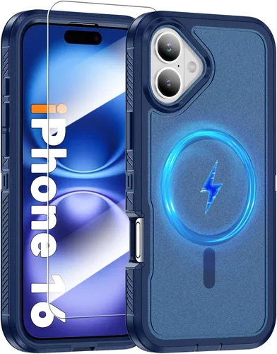 Vista 51 de Funda magnética para iPhone 13/iPhone 14 [compatible con Magsafe] [protector de pantalla de vidrio] [protección de grado militar de doble capa]