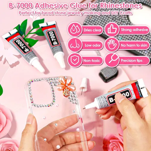 Vista 9 de Audab B7000 - Pegamento adhesivo para joyas con diamantes de imitación de vidrio para manualidades, 2100 gemas de parte trasera plana, diamantes
