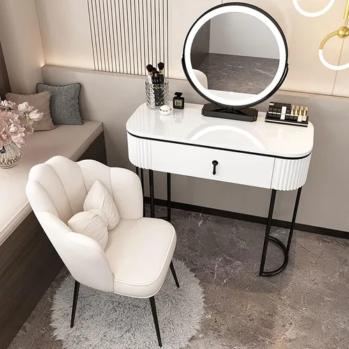 Vista 13 de Escritorio de tocador con espejo iluminado, mesa de tocador de lujo ligera con luces, 3 modos de iluminación de color, brillo ajustable, mesa