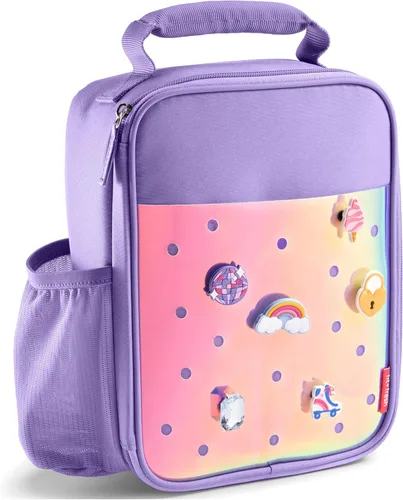 Vista 14 de Fit & Fresh Lonchera personalizable con dije para niños y niñas, lonchera infantil de fútbol con 6 dijes deportivos, bolsa de almuerzo reutilizable