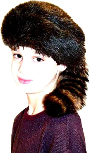 Vista 2 de Davy Crockett - Sombrero de piel de coon con cola real, tamaño mediano, Marrón