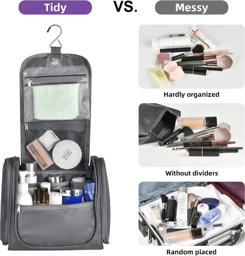 Vista 2 de JOMOLA Neceser colgante para hombres y mujeres, bolsa de maquillaje de viaje resistente al agua, bolsa organizadora de artículos de tocador de viaje