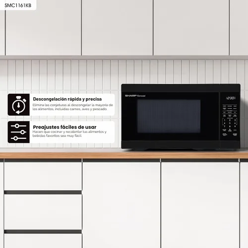 Vista 2 de Horno de microondas SHARP para mostrador con bandeja giratoria extraíble de 12.4", 1000 vatios, 1.1 pies cúbicos, color negro
