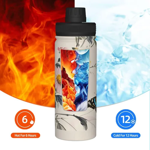 Vista 6 de Flying Butterfly Insulated Stainless Steel Kettle Print Funny Water Bottle Insulated Ideal for Sports and Travel