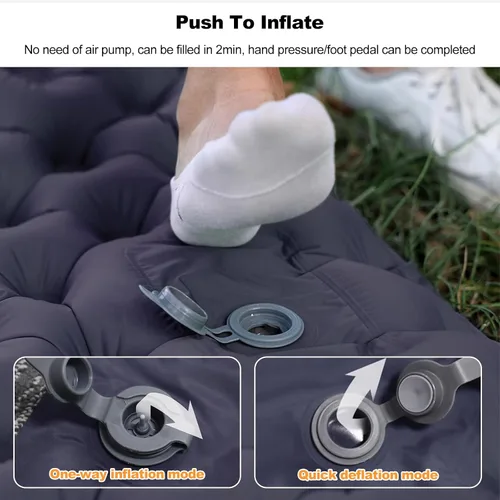 Vista 4 de Ergocar Colchoneta de dormir para camping, almohadilla inflable gruesa con almohada, bomba integrada, colchón inflable ligero para acampar con tela