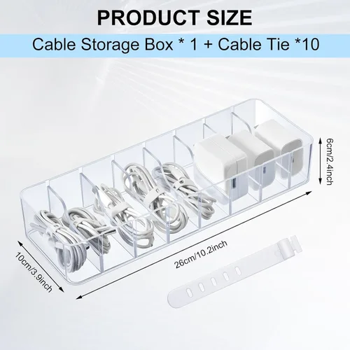 Vista 2 de Tatuo 1 Pieza Organizador de Cables con 10 Amarres de Alambre, Caja de Almacenamiento de Cables de Plástico Caja para Cargador Organizador