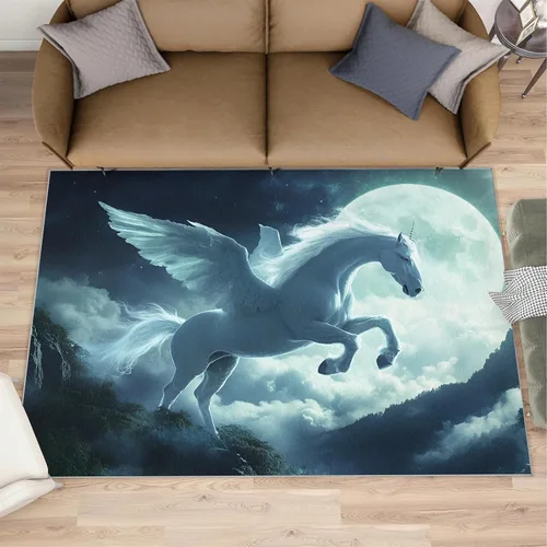 Vista 2 de Girl Horse Rugs for Bedroom, Horse Area Rug, Animal Rugs for Living Room, Indoor Non-Slip Rug, Machine Washable Carpet for Front Entrance Floor