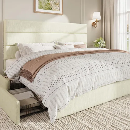 Vista 16 de SHA CERLIN Base de cama de plataforma tamaño Queen con 4 cajones de Negro