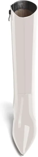 Vista 192 de AMBELIGHT Botas altas hasta la rodilla con cremallera y puntera puntiaguda para mujer, de patente sólida, tacón alto, 3.3 pulgadas
