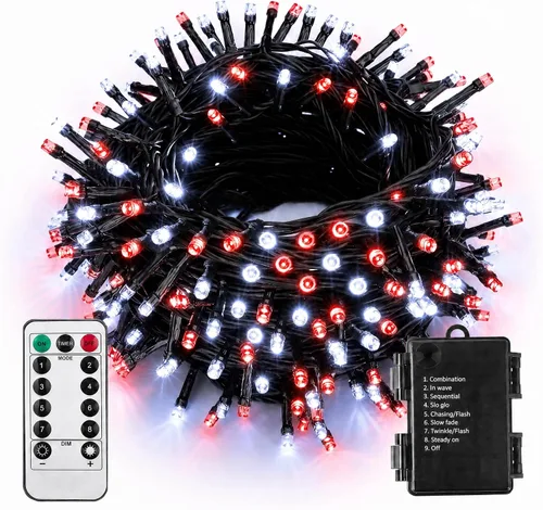 Vista 17 de ITICdecor Guirnalda de luces de Navidad de 33 pies, 100 LED, impermeable, funciona con pilas, 8 modos de luces decorativas para interiores