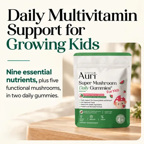 Vista 2 de Auri Nutrition Kids - Gomitas multivitamínicas con 5 hongos - 30 porciones