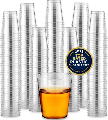 Vista 9 de Stock Your Home Paquete de 100 vasos de chupito de plástico (1 onza), vasos desechables transparentes para chupitos de gelatina, degustación