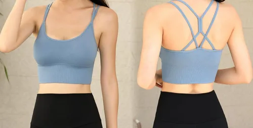Vista 5 de Sujetadores deportivos con espalda cruzada, con relleno y tirantes cruzados, para atletismo, yoga, entrenamiento, fitness, bajo impacto