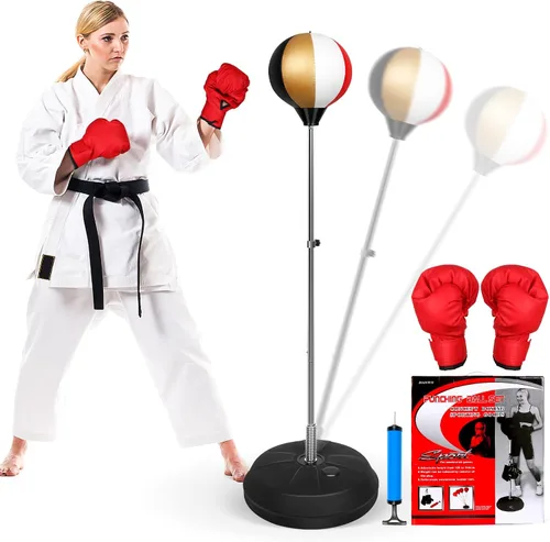 Vista 10 de Bolsa de Reflejos Fitness, Bolsa de Boxeo con Soporte para Bola de Velocidad y Guantes, Bolsa de Boxeo para Adultos y Adolescentes, 150 cm Excelente