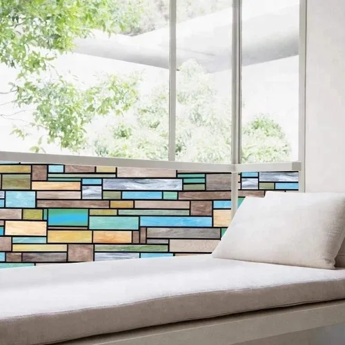 Vista 2 de Niviy Película de vitrales para ventana, impermeable, estática, 11.8 x 78.7 pulgadas, sin adhesivo, decoración de ventana de vidrio para baño