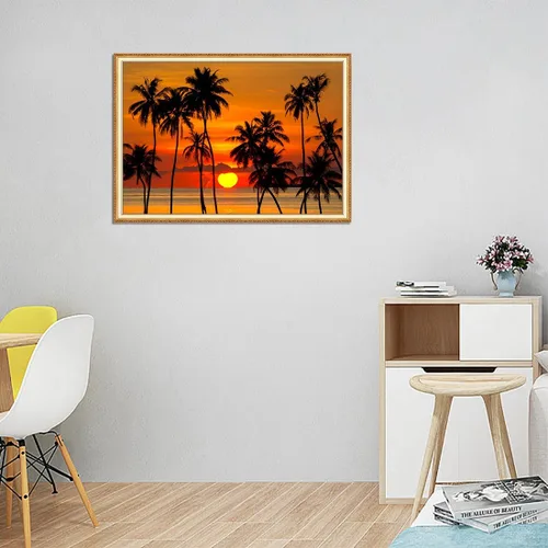 Vista 3 de Kits de pintura de diamantes de paisaje para adultos y principiantes, kits de pintura de puntos de diamante al atardecer, pintura de gemas 5D
