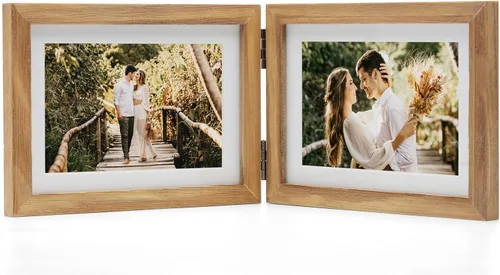 Vista 15 de Marcos de Fotos Dobles 4x4 con Bisagras Plegables en Negro para Colgar en la Pared o Poner en Mesa, Hechos de Madera de Pino con Vidrio Real P-44 *