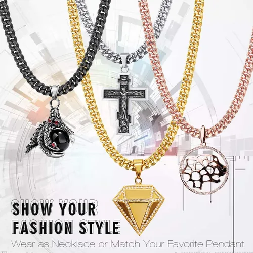 Vista 5 de ChainsHouse Cuban Chain Necklace for Men Women 18K Real Gold Plated Stainless Steel Miami Curb Chains 18202224262830 Length4mm7mm Wide
