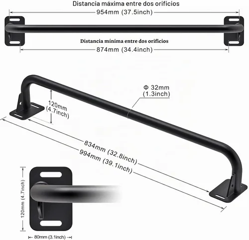 Vista 2 de SELEWARE Heavy Duty Welded Pull Up Bar Wall/Joist/Ceiling Mount Chin Up Bar Multifunctional Pull-up Bars w/Resistance Band Hooks for Home Gym