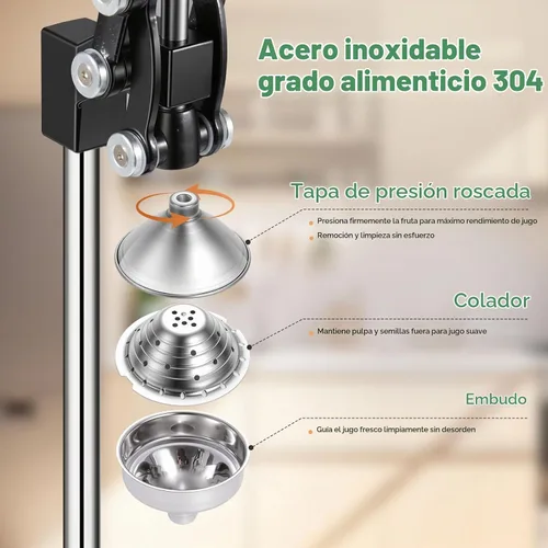 Vista 4 de Exprimidor de hierro fundido, 17 pulgadas de alto y base plana resistente, exprimidor manual de alta resistencia para naranja, limón, lima, granada