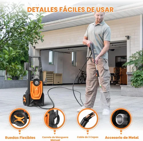 Vista 2 de Giraffe Tools Lavadora a presión, Máx. 2400 PSI, 2.3 GPM. Lavadora eléctrica con 4 boquillas de conexión rápida, cañón de espuma